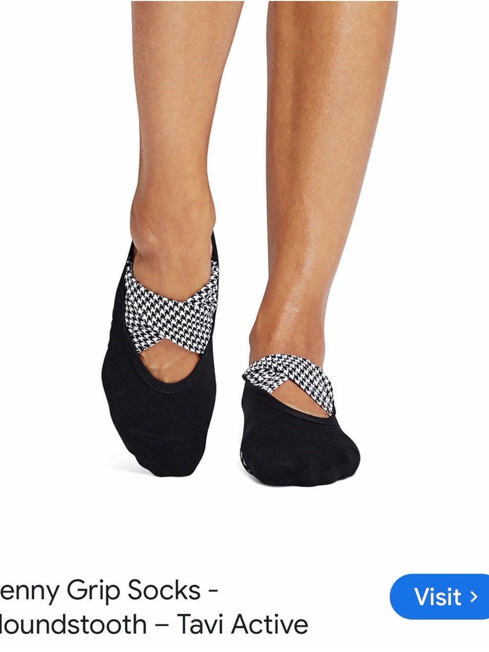 Tavi Active No-Show Grip Socks in Black with Houndstooth Strap